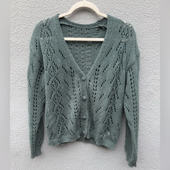 Women's Green Knit Cardigan Sweater, Size Medium - Picture 1 of 3